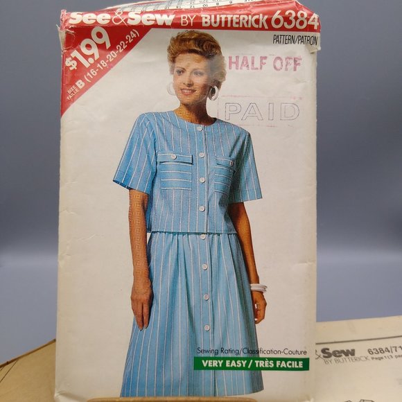 Vintage Sewing PATTERN See and Sew 6384, Butterick Very Easy 1988 Misses Womens - Picture 1 of 3